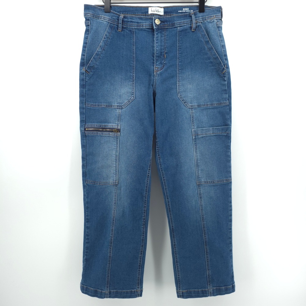 Nicole Miller Womens Jeans SOHO High Rise Wide Leg 8 Blue Cargo Utility